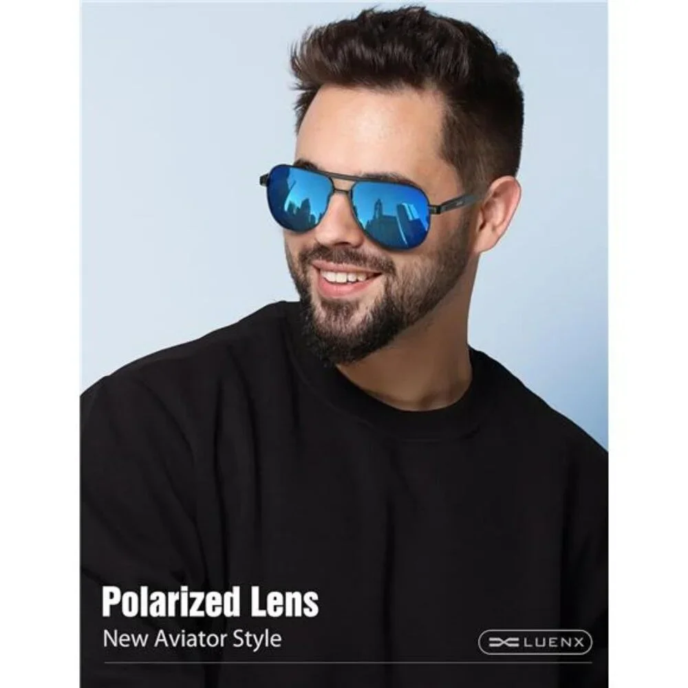 LUENX Mens Aviator Sunglasses Polarized UV400 Driving Shades Metal Frame